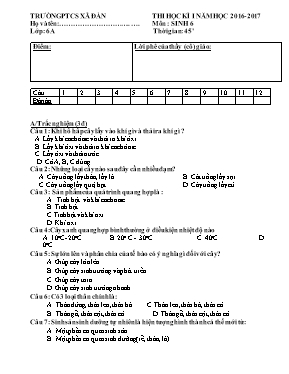 Đề kiểm tra Sinh học Lớp 6 - Học kì I - Năm học 2016-2017 - Phòng GD & ĐT Hải Lăng